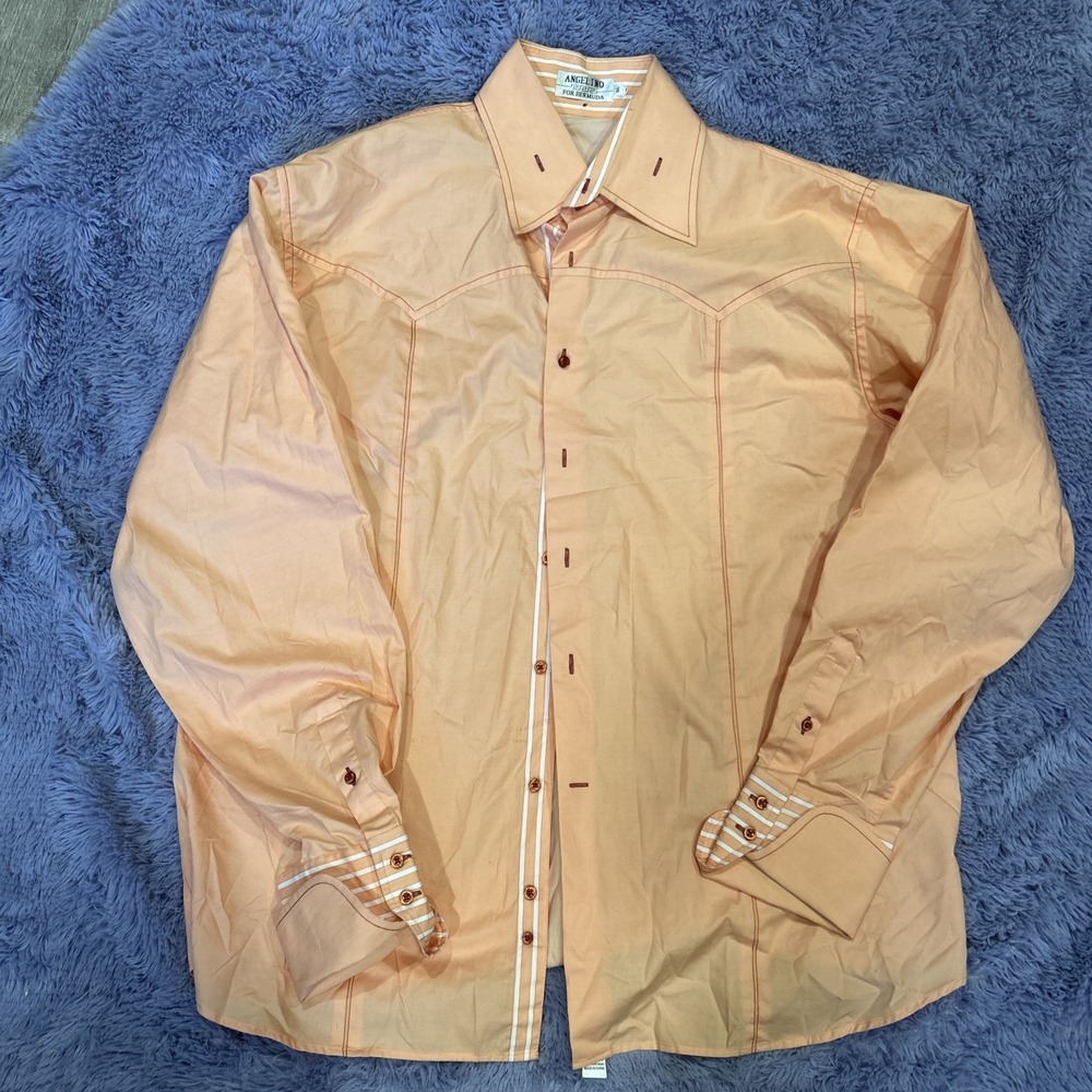 Vintage ANGELINO for Bermuda Size 3XL Western Dress Button Down Peach/orange